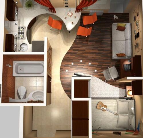 Какие основные принципы дизайна помогут визуально увеличить пространство в однокомнатной хрущевке. Креативные идеи дизайна однокомнатной хрущевки