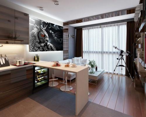 Маленькая кухня-гостиная 15 кв м. Дизайнерские приемы зонирования: планировка с холодильником и другие варианты обустройства помещения